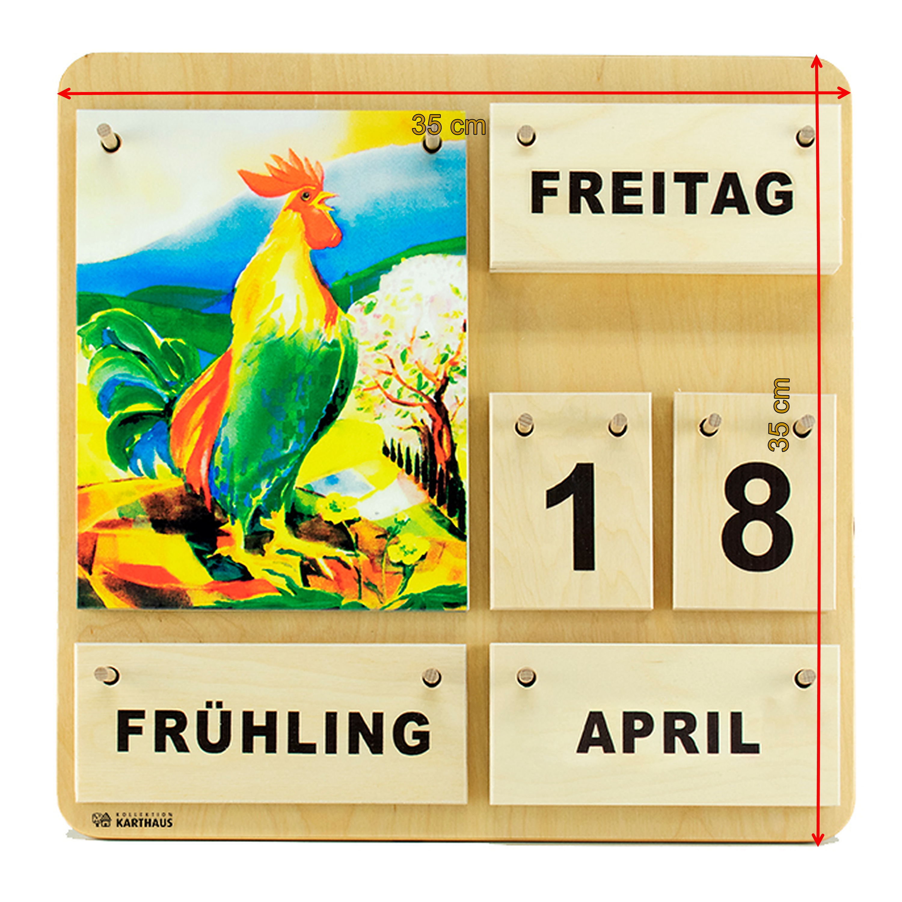 Vier Jahreszeiten | Wunderschöner Dauerkalender aus Birkenholz mit aquarellähnlichen Motiven | Ewiger Tisch- und Wandkalender | Handmade | Für Zuhause, Schule, Kita, Senioren | Made in Germany