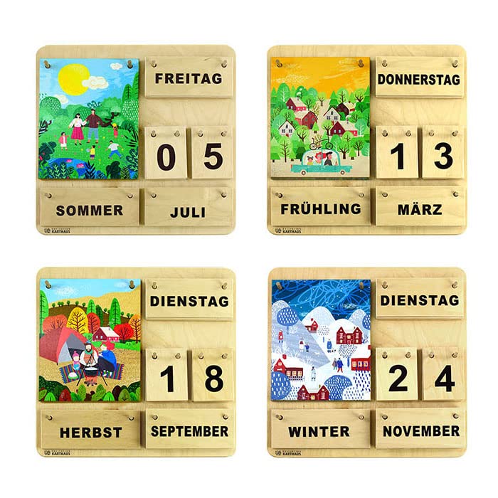 Familienzeit – schöner Dauerkalender aus Birkenholz | Ewiger Tisch- und Wandkalender | Lernkalender | Handmade | Zuhause, Schule, Kindergarten, Seniorenheim | Große Fläche | Made in Germany